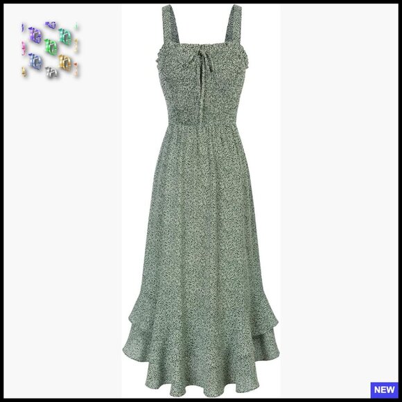 Dresses & Skirts - Floral Boho Maxi Dress Square Neck Strapped Swing A Line Sundress Beach